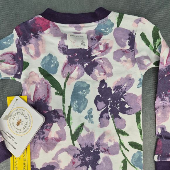 Burts Bees Baby Organic Cotton Baby One Piece Sleeper Floral Multi-Color 18M - Picture 8 of 8